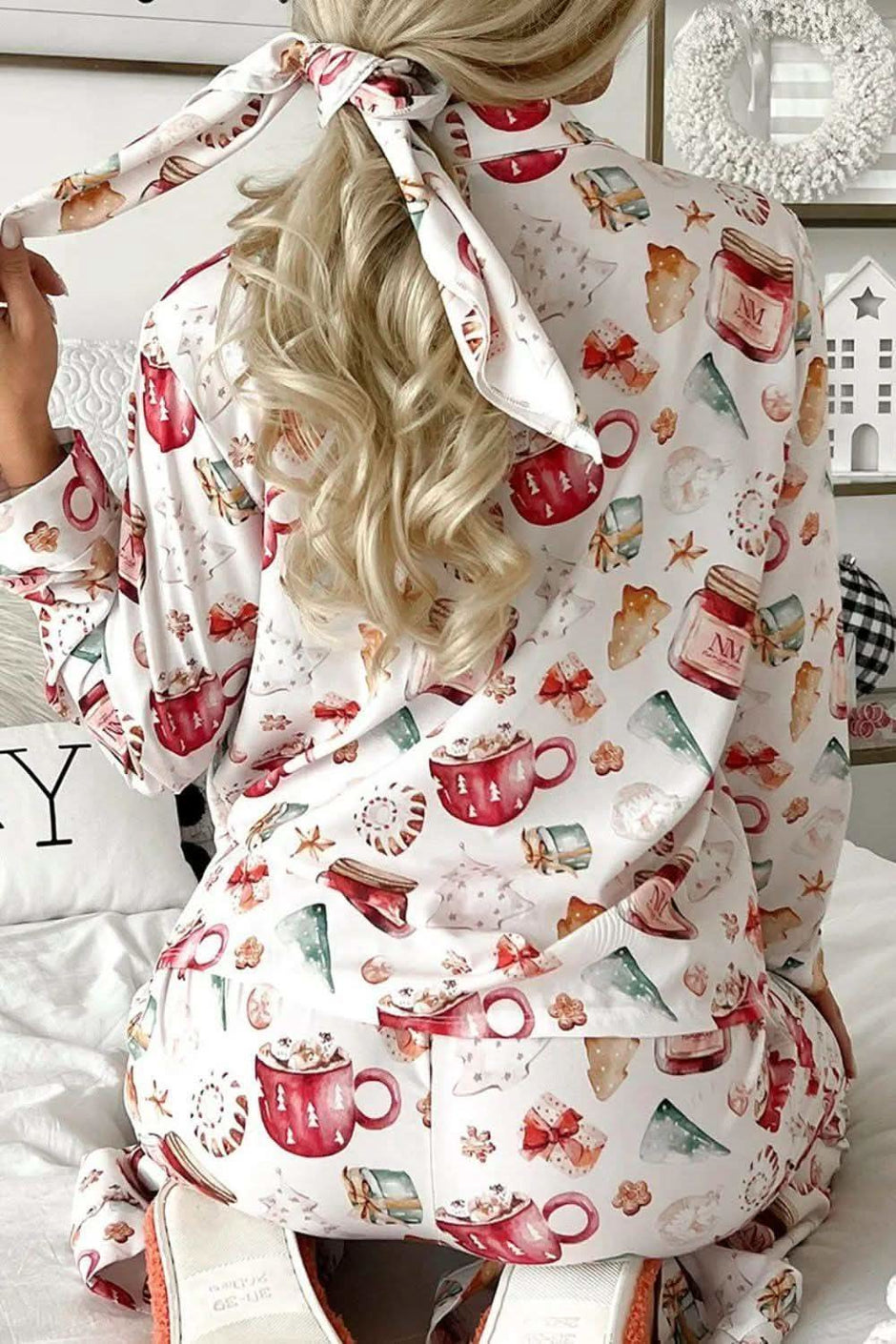 Cozy Printed Collared Neck Top and Pants Lounge Set - SwagglyLife Home & Fashion